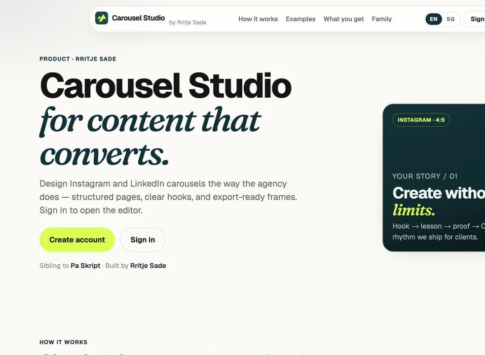 Carousel Studio. Pamje nga produkti live.